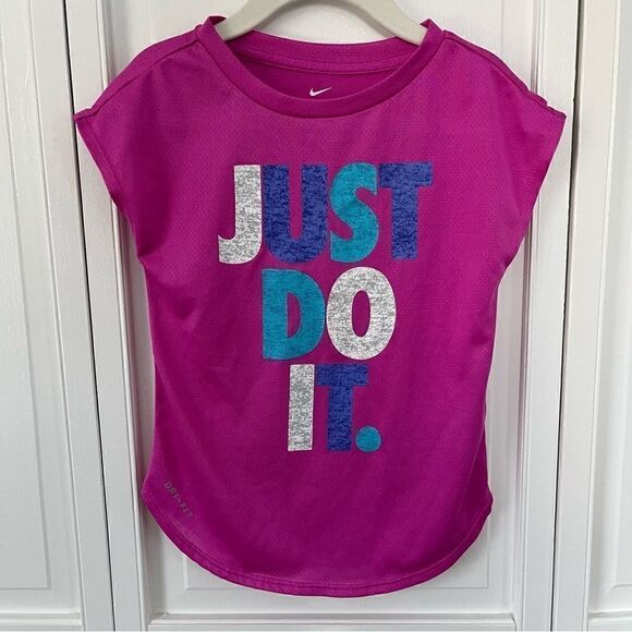 Girls Nike The Nike Tee Dri Fit Short Sleeve Purple ' Just Do It ' Shirt XS 4 - Picture 2 of 7
